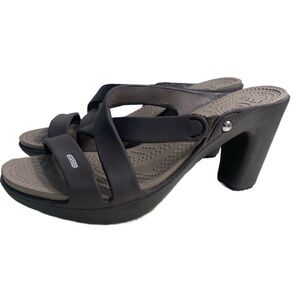 Crocs Cyprus IV Platform Heel Strappy Sandals Mushroom Espresso Women’s 10‎
